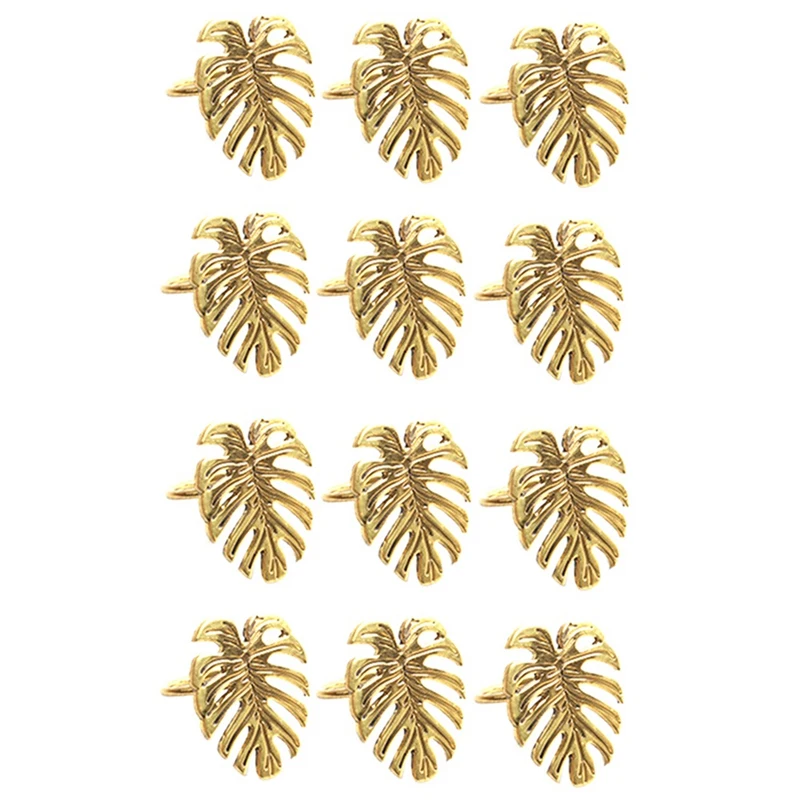 

12Pcs Gold Leaf Napkin Rings For Wedding Dinner Party Christmas Kitchen Gold Leaf Serviette Buckle Napkin Decoration Promotion