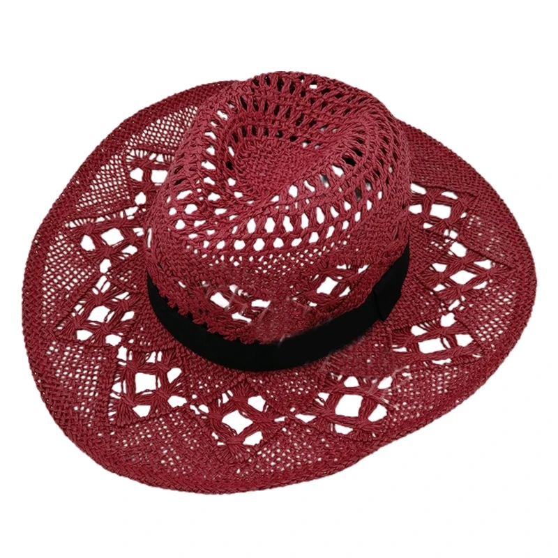 Hand Weave Cowboy Cowgirl Hat Straw Summer Hat Women Sun Foldable Hollow Out Beach Cap Fashion Unisex Sunhat cowboy hats,cowgirl hats