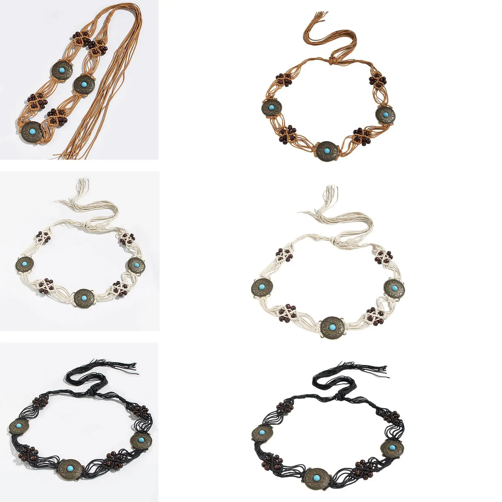 Bohemian Belt with Knots and Inlays Classic Elegant Flax Rope Belt for Banquets