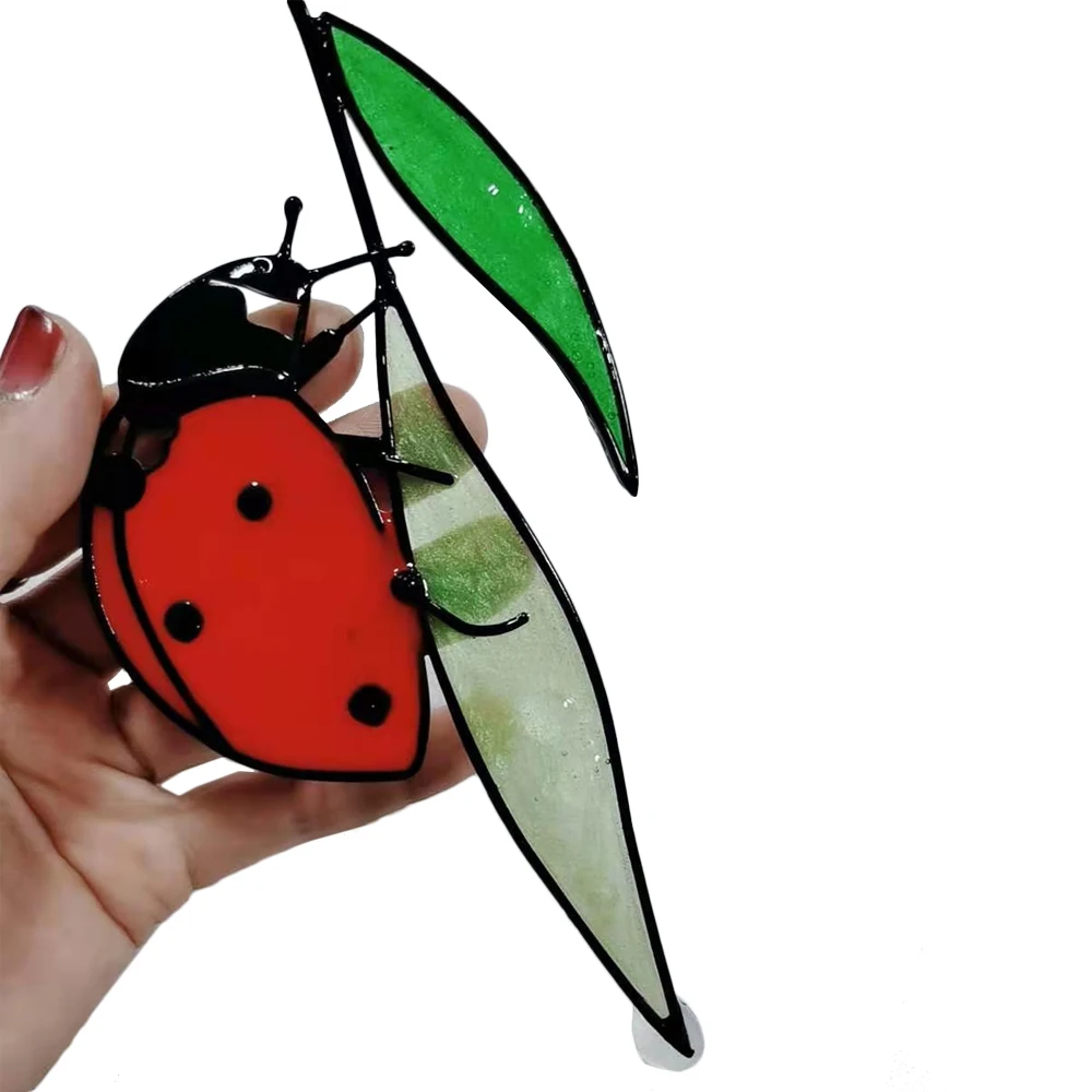 1pcs Stained Glass Ladybug Window Hanging Perfect Gift for garden, yard, fences, pillars, patio, outdoor, indoor, windows, door 5