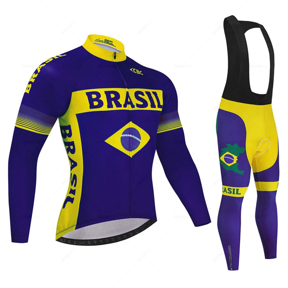 Brazil Summer Long Sleeve Cycling Clothing Set Team Jersey Men Suit Breathable Outdoor Bike MTB Clothing Paded Ciclismo Maillot 5