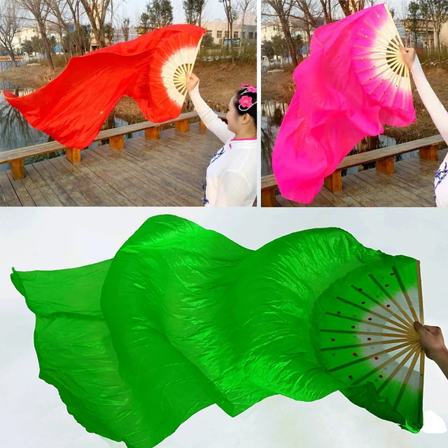 QAOlDH 2pcs 1.5M Silk Belly Dance Fan National Dance Dancing Long
