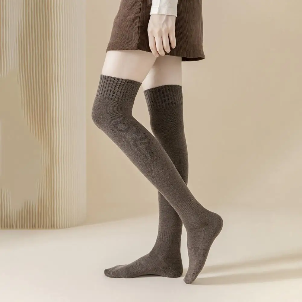 

Women Stockings Cozy Stylish Winter Knee-length Stockings Elastic Anti-slip Warm Lady Long Socks for Comfort Solid Color