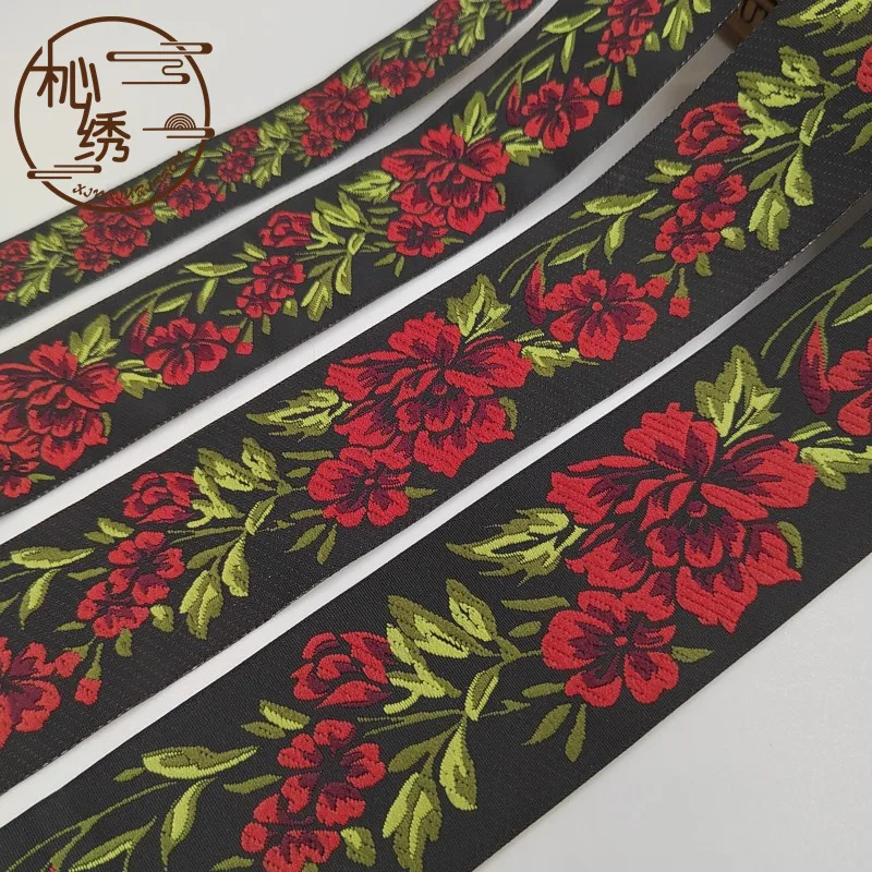 5 야드/로트 2CM 3.3CM 4CM 5CM 빨간 장미 꽃 짠 자카드 리본 패턴 커튼 및 의류 액세서리