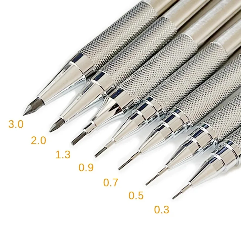 

0.5/ 0.7/ 0.9 /1.3/ 2.0mm Metal Mechanical Pencil Students Art Drawing Design HB Black Lead Set Copper and Stainless Steel Mater