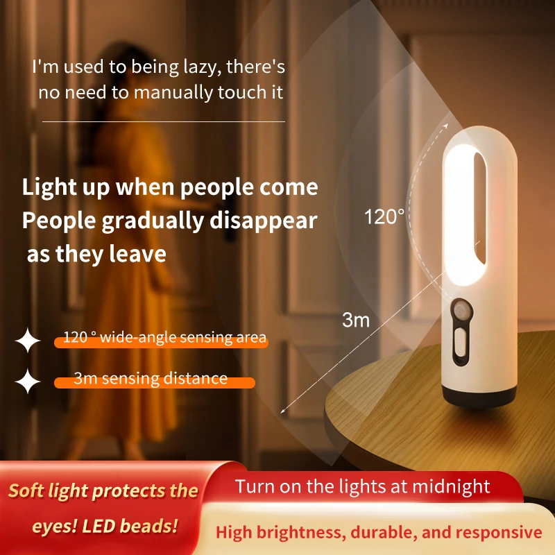 Portable LED Sensor Night Light Flashlight for Bedroom Camping