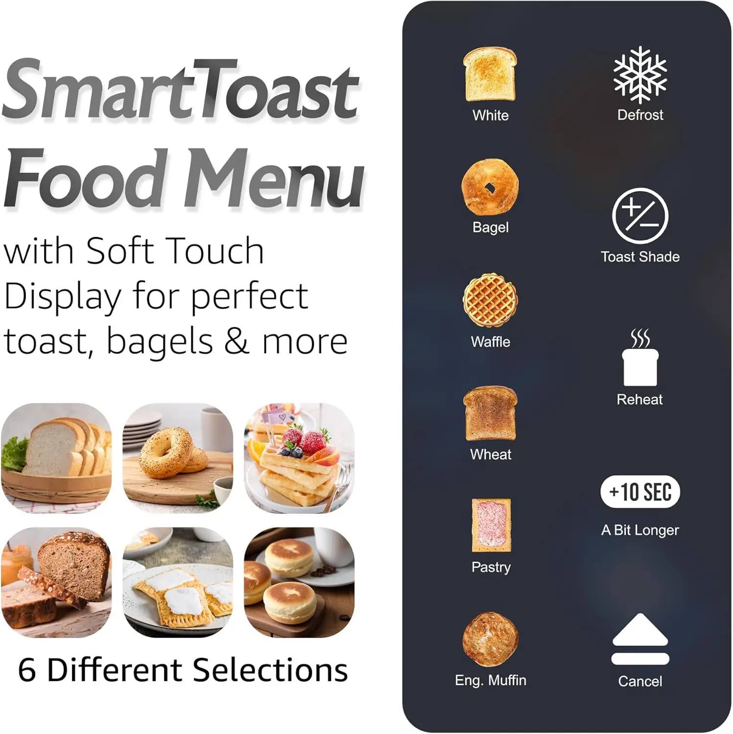 ECT5924D SmartToast Digital Long Slot 4 Slice Toaster 1.5&rdquo; Wide Slots for Thick Breads & Bagel Function LED Touch Screen
