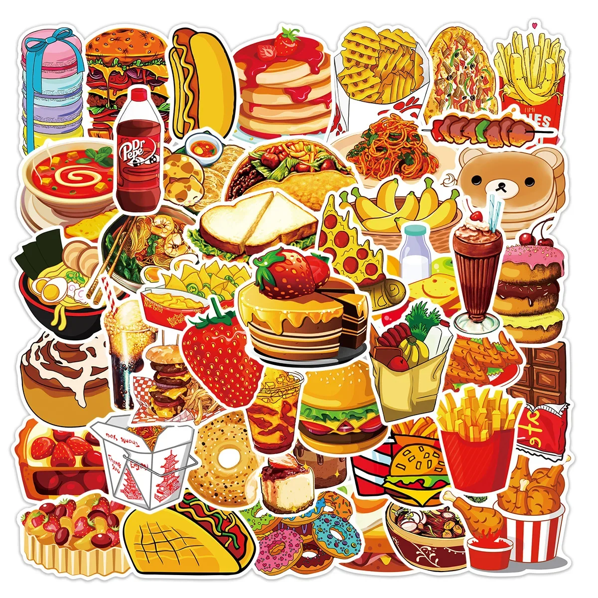 10/25/50pcs Bread Food Stickers Graffiti Decals for Fridge Water Bottle Luggage Pad Phone Bike Car Motorcycle Scrapbook Home