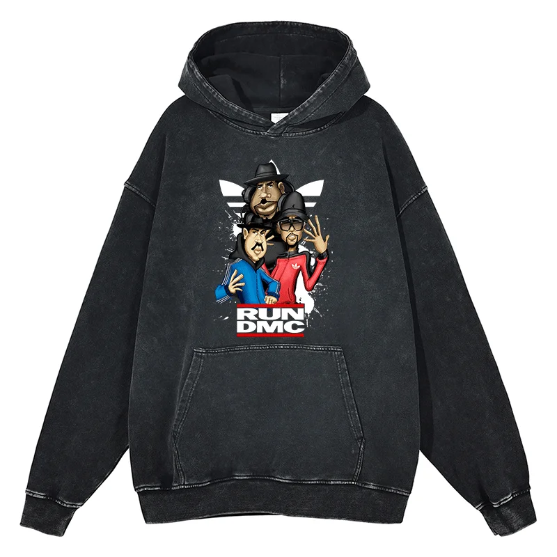 RUN DMC Alphabet Print Hoodies Fashion Hip Hop Men Women Streetwear Tops Autumn Winter Quality Cotton Oversized Black Sweatshirt