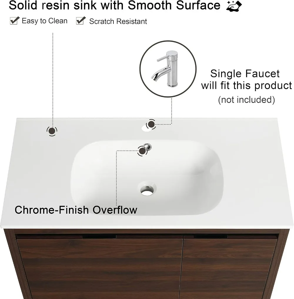 36" Floating Bathroom Vanity with Sink, 36 Inch Single Sink Wall Mounted Bathroom Vanity, with 1 Door and 1 Drawer, Basin Sink 4