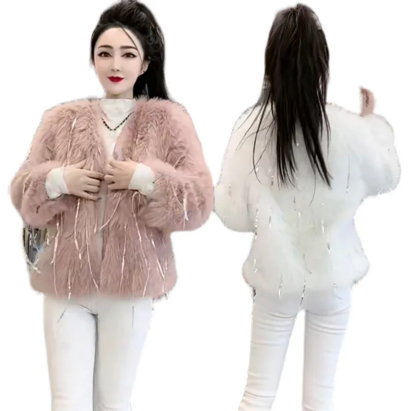 

Women's Clothing Fashion V-neck Faux Fur Coat Winter New 24