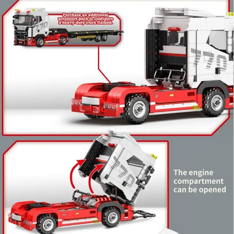 MOC 트럭 헤드 소형 빌딩 블록 엔지니어링 시리즈 트럭 세미 트레일러 트랙터..