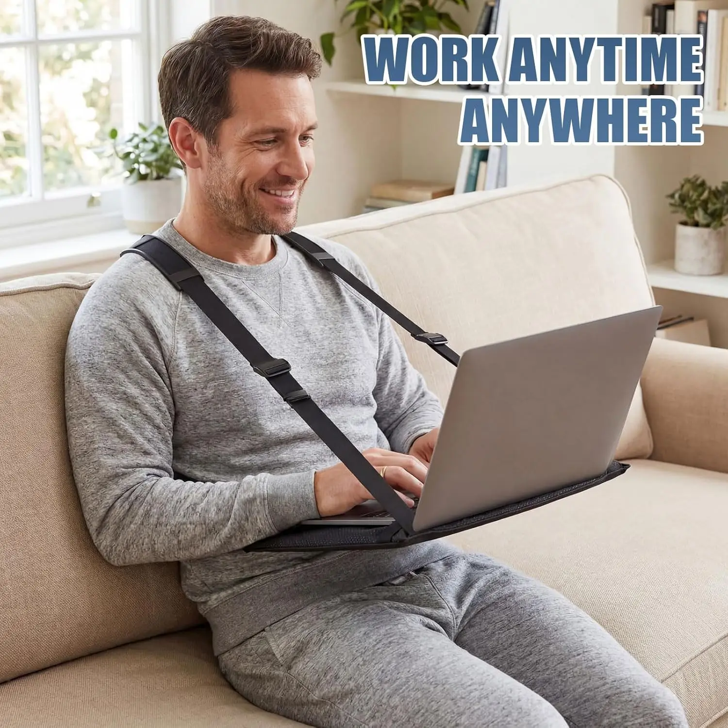 Cinghia di sicurezza per laptop, antiscivolo, supporto portatile migliorato per laptop nero con cinghia di sicurezza, adatto per tablet, e-reader, notebook, quaderni e scrivanie regolabili in altezza - immagine 6