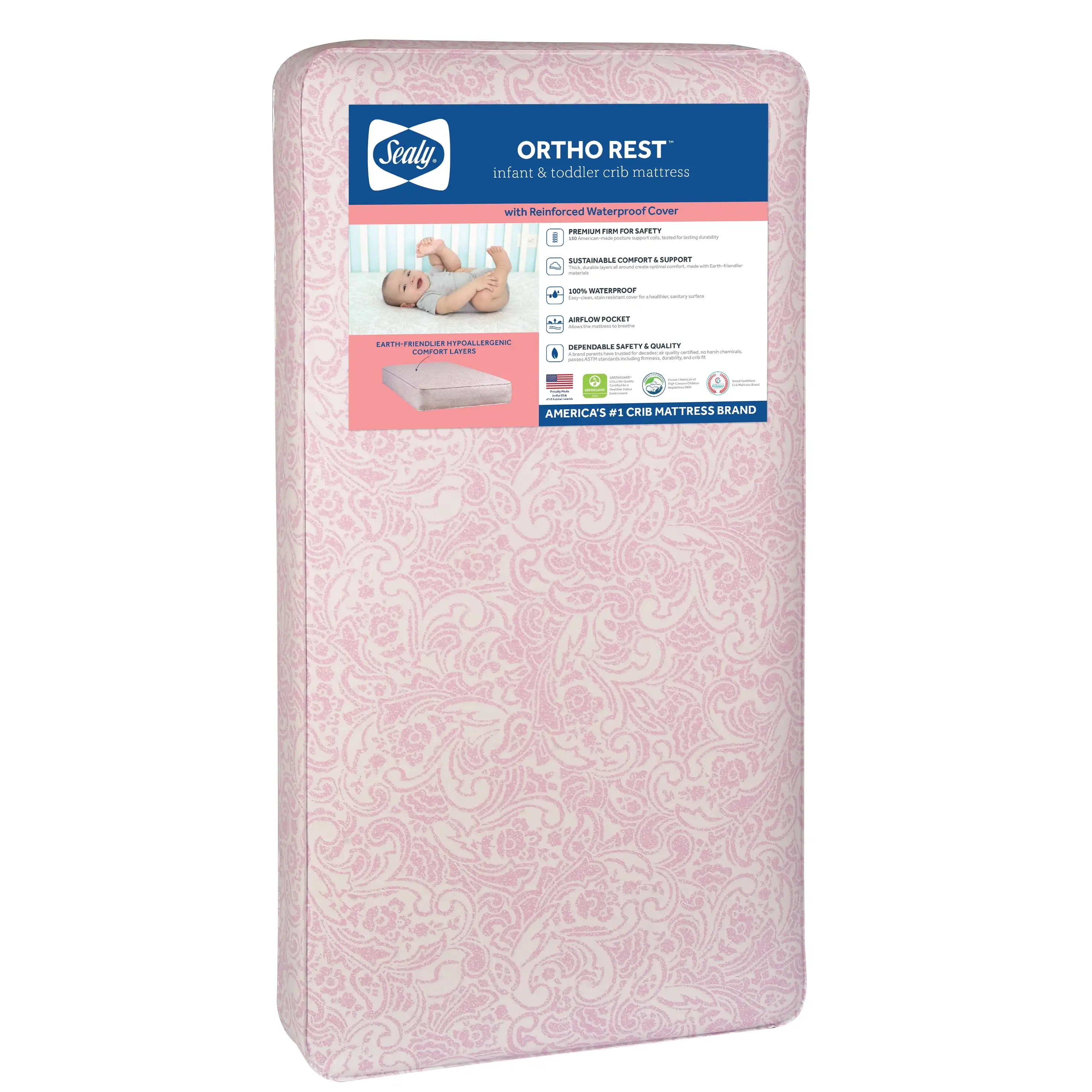 

NEW Baby Nursery & Decor Sealy Ortho Rest Premium Firm Crib & Toddler Mattress, 150 Coil, Pink