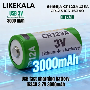 Batterie Ricaricabili USB CR2/CR123A 2000mAh/3000mAh 3V agli Ioni di Litio a Ricarica Rapida per Fotocamere, Sistemi di Sicurezza