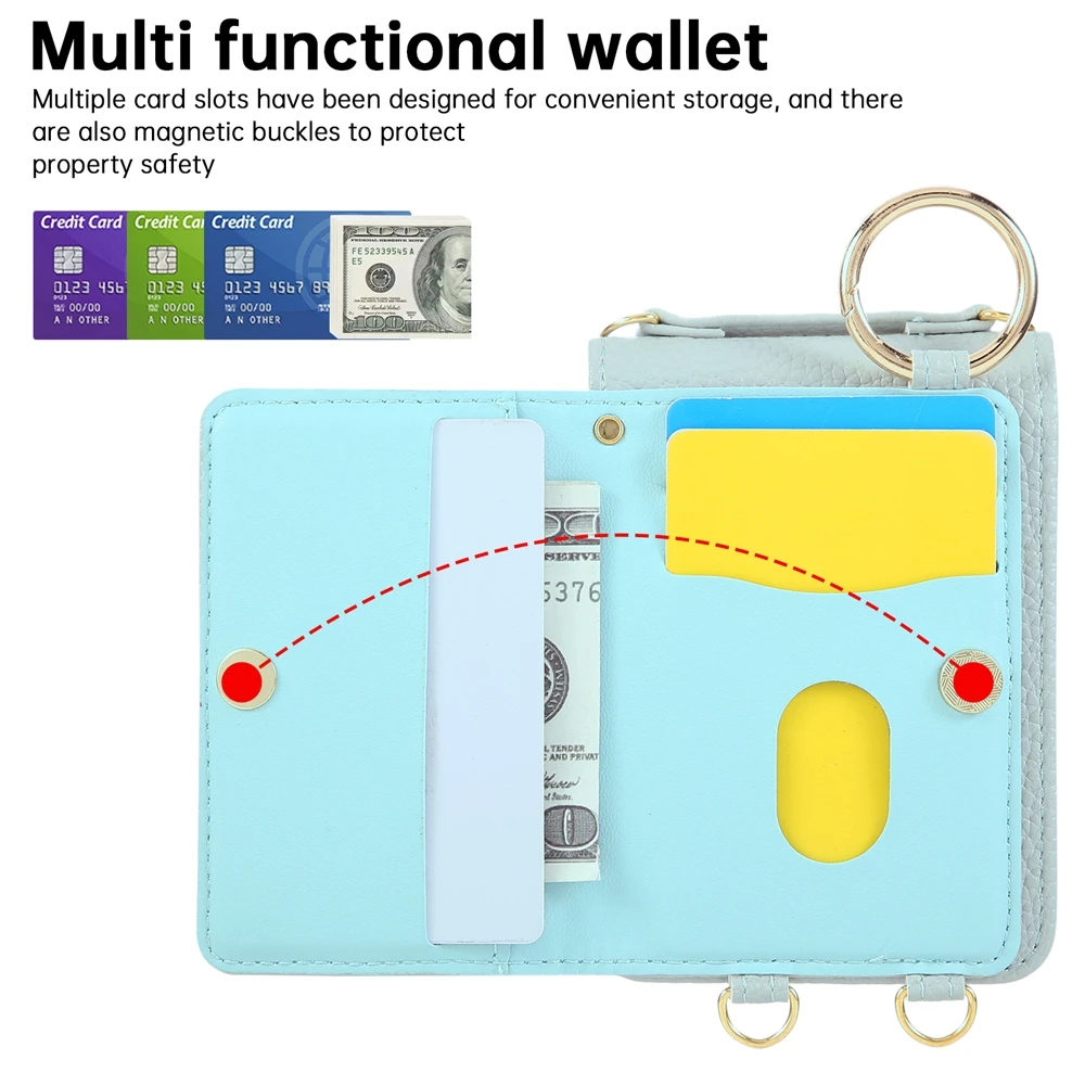 Grid Crossbody Leather Phone Case with Lanyard and Card/Cash Pocket