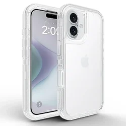 360° Protect Armor Phone Case - 3-Layer Clear Shockproof Rugged Cover with Heavy Duty Protection for iPhone 15 (Clear)