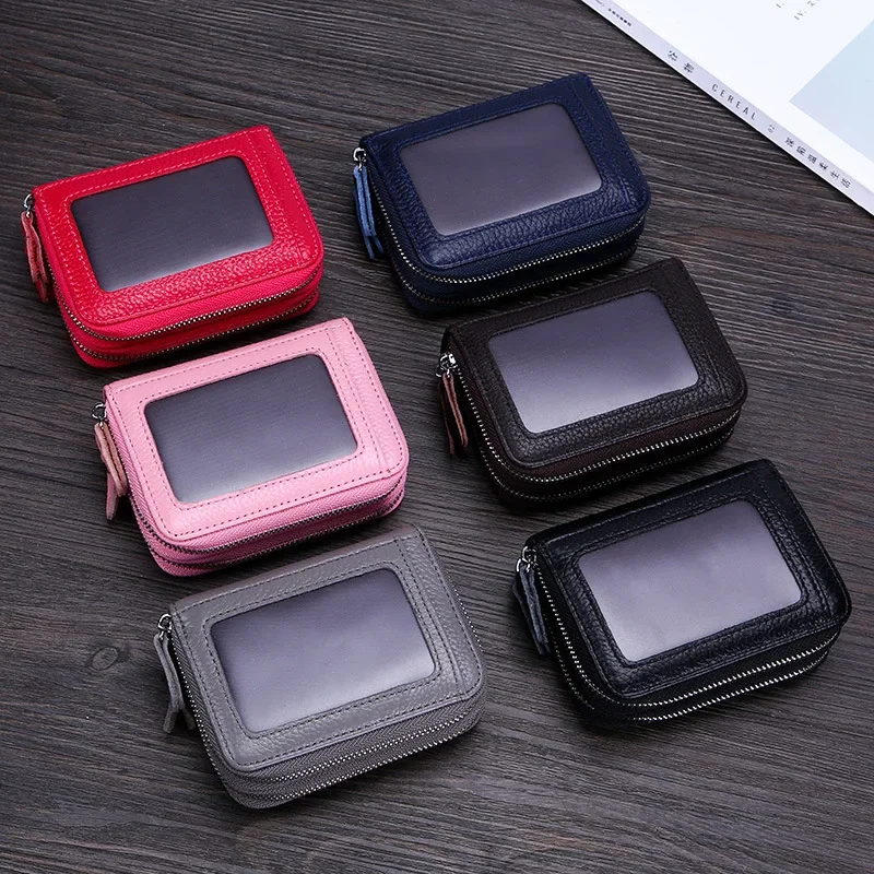 

Экспортная рваная кожа, органная сумка для карт, модный мужской и женский кошелек, короткая Обложка для карт, Rfid двойной вытяжной зажим для карт