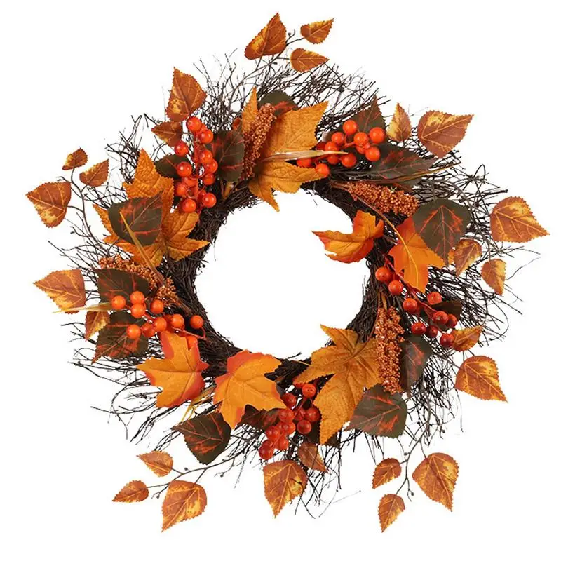 

Autumn Door Wreath Farmhouse Maple Leaf Outdoor Autumn Wreaths Gorgeous Realistic Colorful Autumn Wreath Decorations For Fall