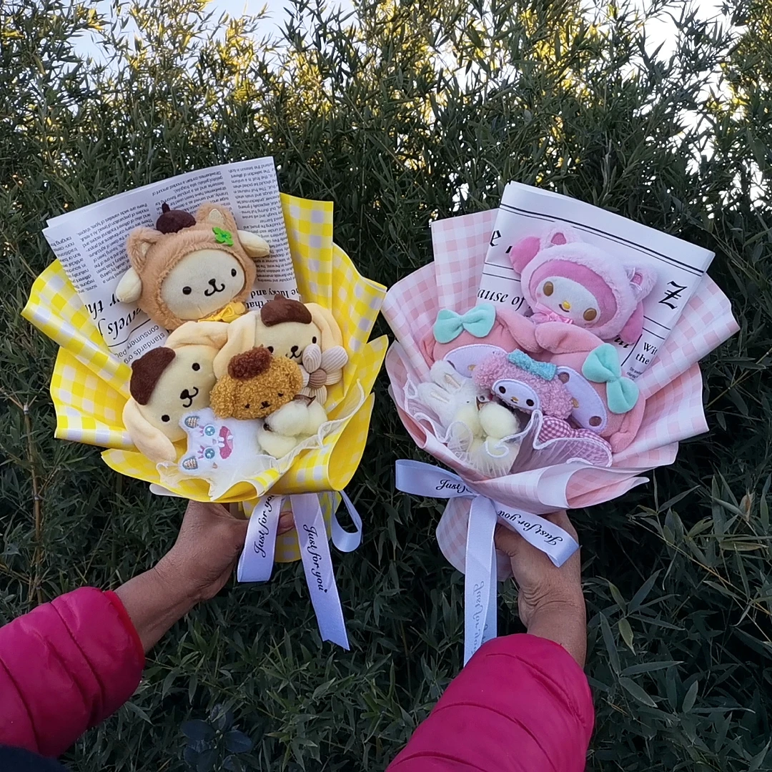 Sanrio Hello Kitty Kuromi Melody Cinnamoroll Plush Bouquet Anime Doll Toy For Valentine\'s Day Home Decoration Xmas Friend Gifts