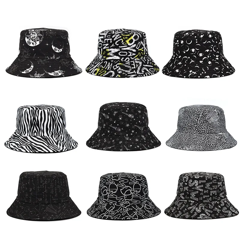 New Men's and Women's Street Fisherman Hat Double-sided Digital Leopard Pattern Spring Summer Sunshade Panama |