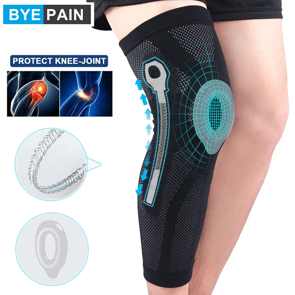 BYEPAIN Sports Full Length Knee Support Leg Compression Non-slip Patella Protector Basketball Spring Leg Warmer For Men Women