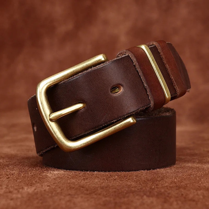 

3.8CM Wide Genuine Leather Belt for Men High Quality Copper Buckle Jeans Pure Cowskin Retro Casual Belts Cowboy Waistband Male