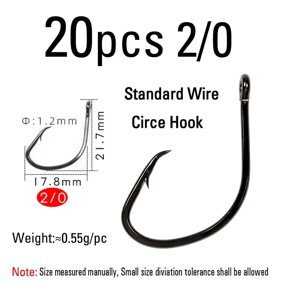 ICERIO Standard Wire Circle Hook Barbed Offset Saltwater Fishing Hooks  20pcs 1/0 - 8/0 Black Nickel Corrsion-resistance - AliExpress