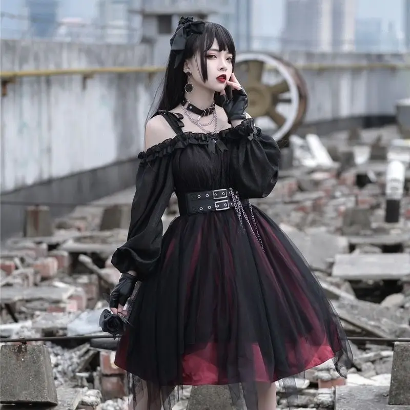 

Girl Killer Irregular Dark Goth Style Lolita Dresses Long Sleeve