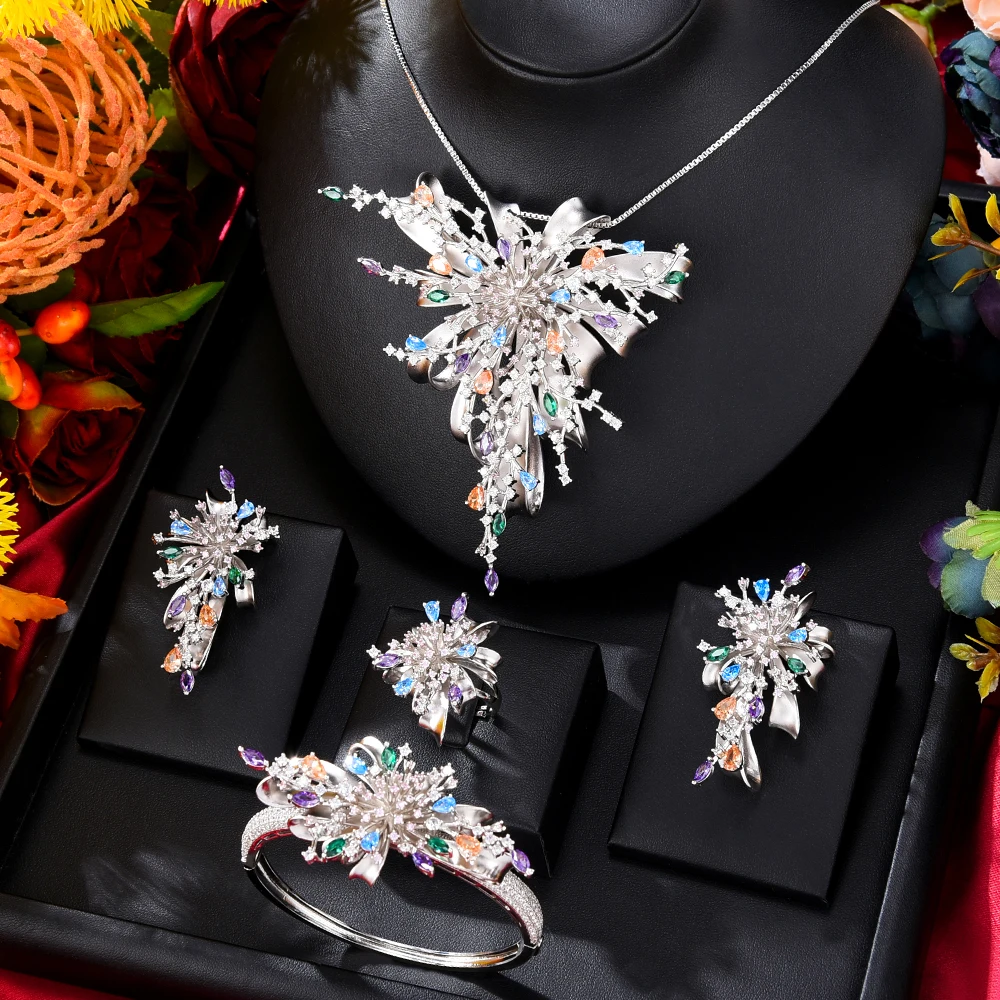 

GODKI NEW Luxury 4PCS UAE Rainbow Fireworks Jewelry Set For Women Wedding Party Cubic Zirconia Indian Dubai Bridal Jewelry Set