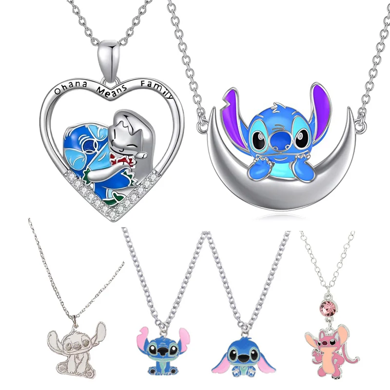 Collier stitch pendentif lune bijoux fantaisies femme cadeau mode  accessoire sautoir kawaii lilo