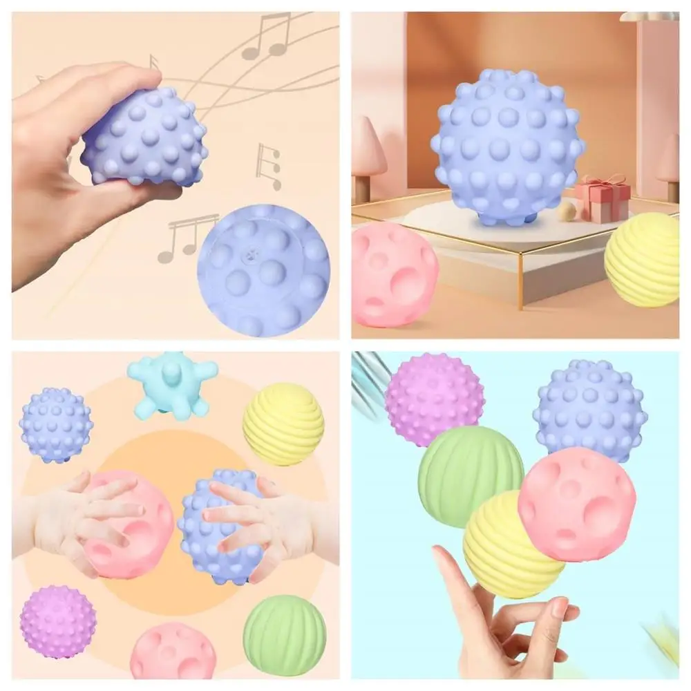 Textured Rubber Ball Set Soft Develop Baby Tactile Senses Toy Baby Touch Hand Training Massage Ball Rattle Activity Toys 4