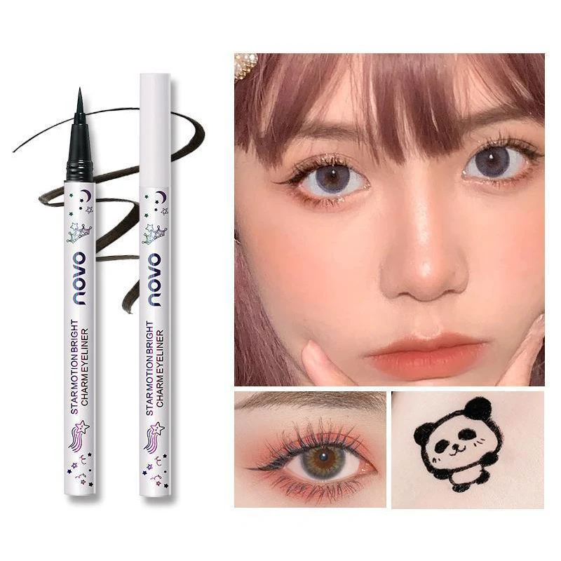 NOVO Eyeliner Pen Waterproof Oil Proof Quick Drying Easy Removal Non Smudging Very Fine Glue Brown and Black