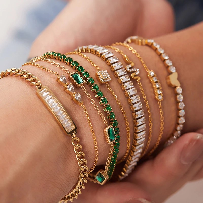 Dainty Pulseras de tenis para mujer, cadena de cristal de circonia ...