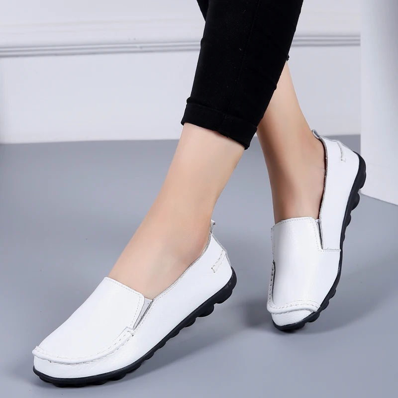 Flat Shoes for Woman Soft Casual Women Shoes Genuine Leather Lightweight Slip on Women Loafers Plus Size 44 Zapatos women shoes