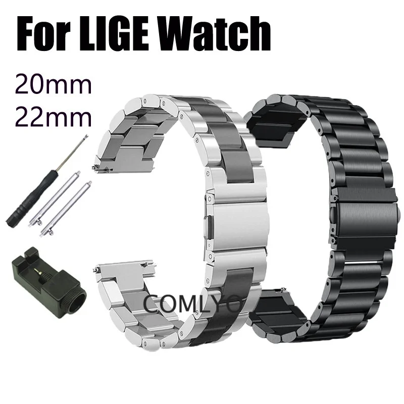 

For LIGE Smart Watch Strap Stainless steel wristband Bands Metal Adjustable Band Belt 20MM 22MM