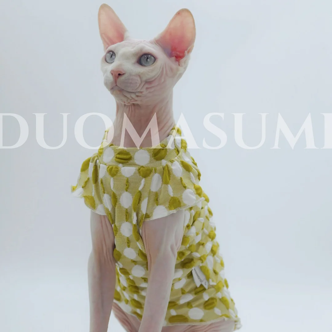 

Summer Bubble Sleeve Pure Cotton Cat Clothes for Sphynx, Devon, Cornish Rex Cats