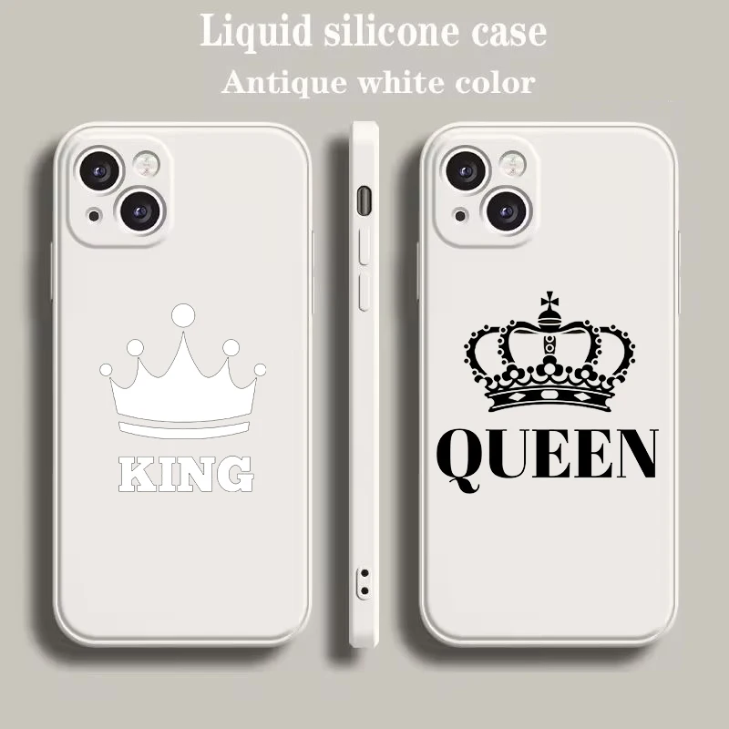 Beige Cartoon Crown King & Queen Couple Style Phone Case