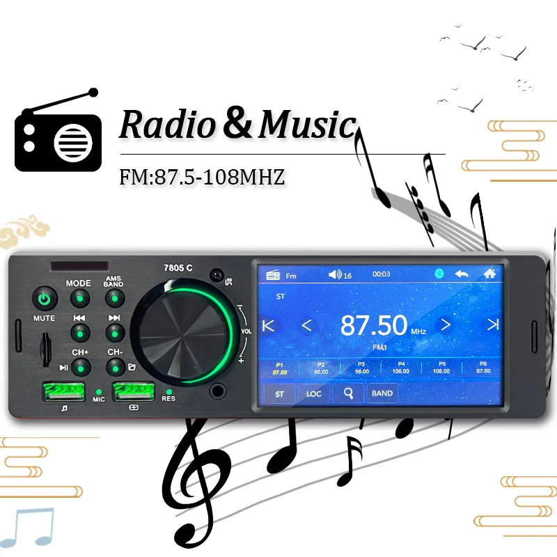 Car Radio 1 din 4.1” Touch Screen Bluetooth Stereo Mp3/Mp5 Player FM Receiver Wi