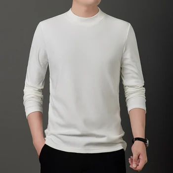 남성용 하프 하이 칼라 바닥 후드, 캐주얼 긴팔 풀오버, 바디콘 티셔츠 상의, 통근용 단색, 가을 및 겨울