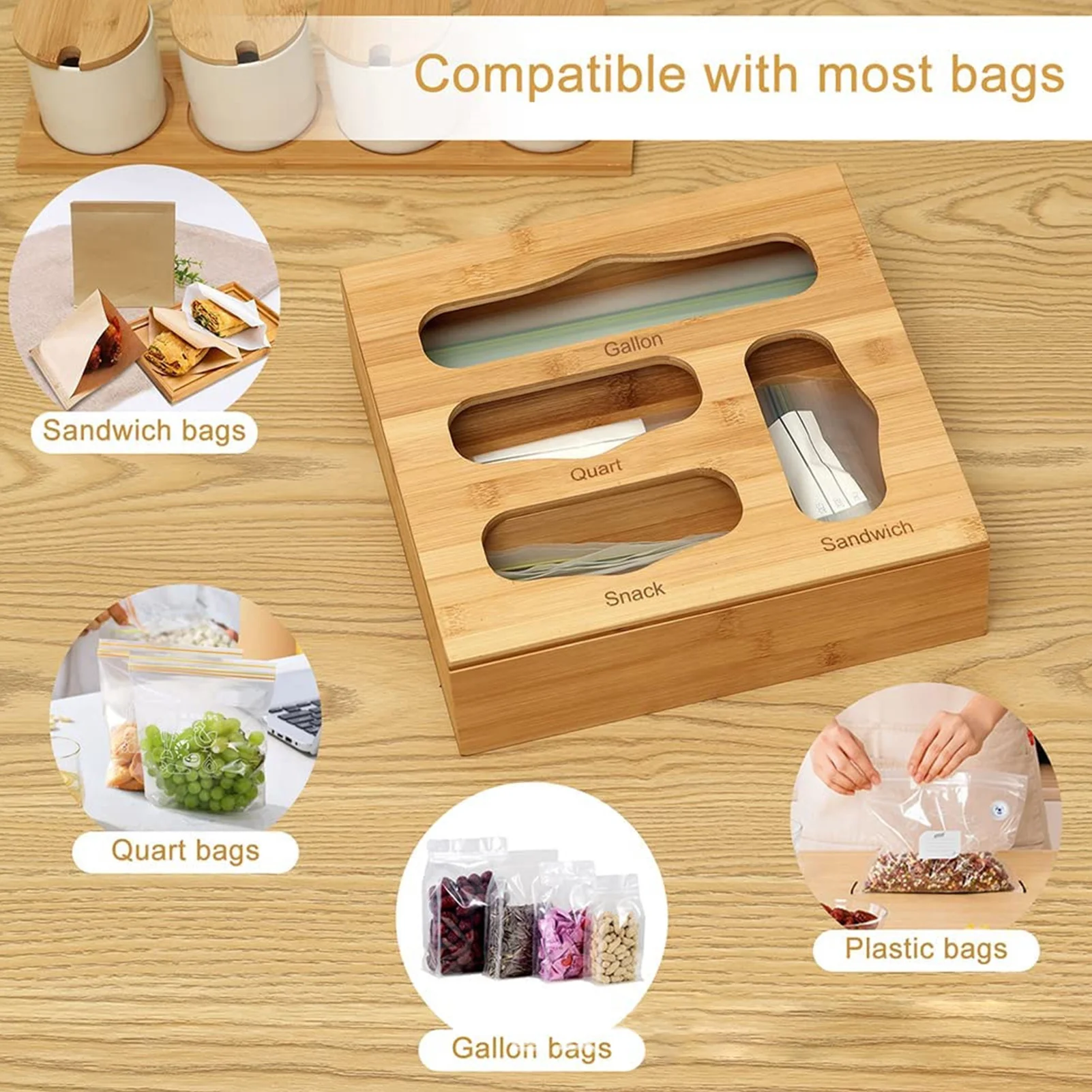 Ziplock Bag Storage Container Bamboo Food Storage Bag Holder Ziplock Bag  Storage Organizer For Drawer Keep Kitchen Tidy | АлиЭкспресс