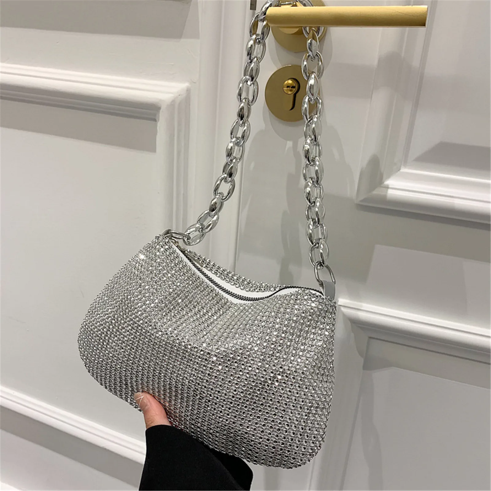 brilhante com strass, bolsa axilas para ombro, elegante, 2023