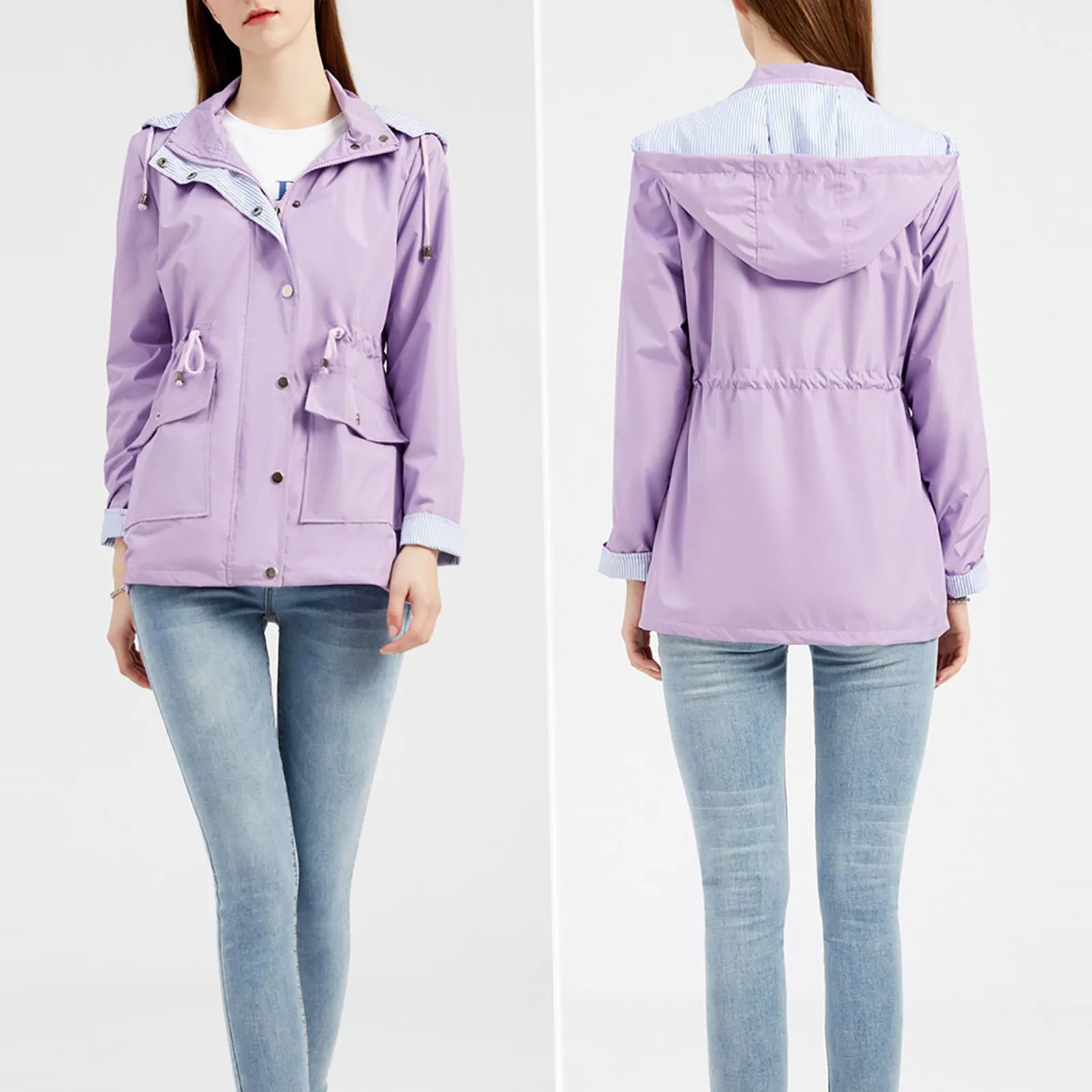 

Женская ветрозащитная водонепроницаемая куртка с капюшоном и карманами