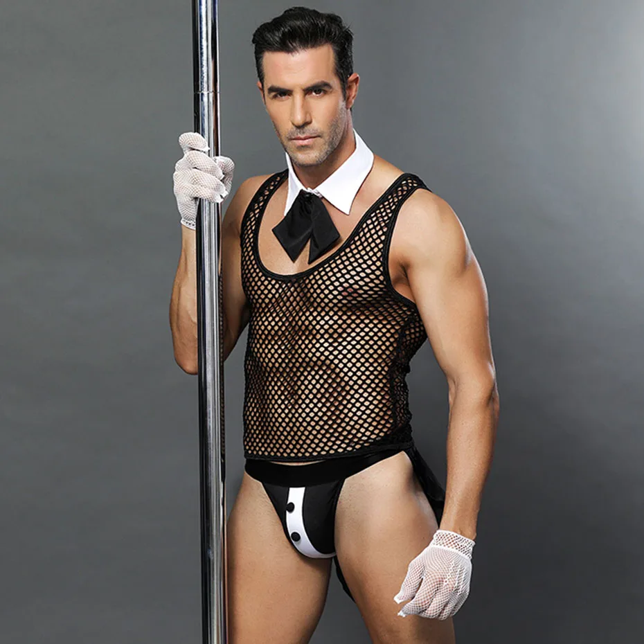 JSY Waiter Uniform Cosplay Lingerie Men's Underwear Set Erotic Costumes Role Play Outfits