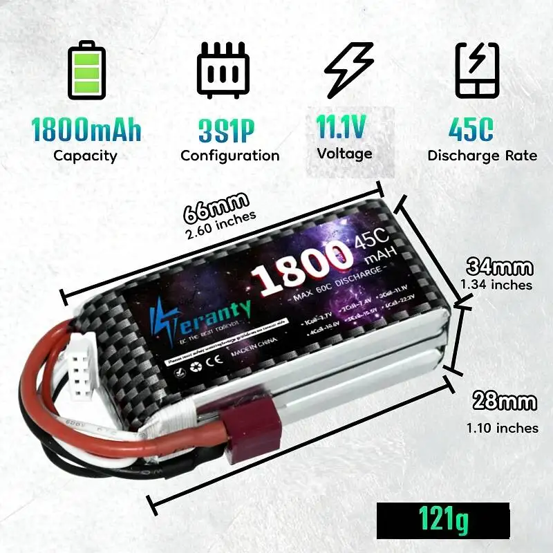 Pack de deux batteries LiPo 3S 11.1V 1800mAh avec connecteurs XT60 et T