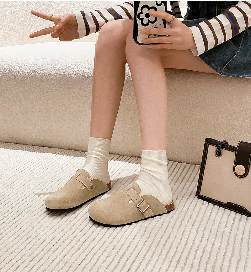 Women's Cork Clogs With Arch Support Adjustable Buckle Slippers_voghion.com