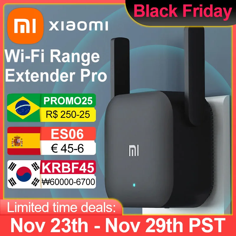  Xiaomi Repeater WiFi Pro Mi Amplifier Network Expander Router Power Extender Roteador 300M 2.4G 2 Antenna for Router Home Office 
