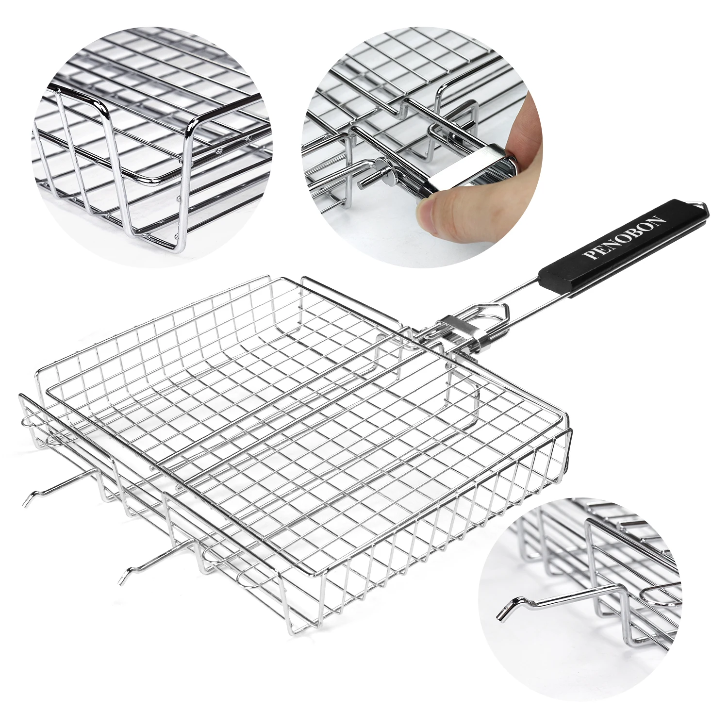 1 collapsible portable stainless steel baking basket with removable handle