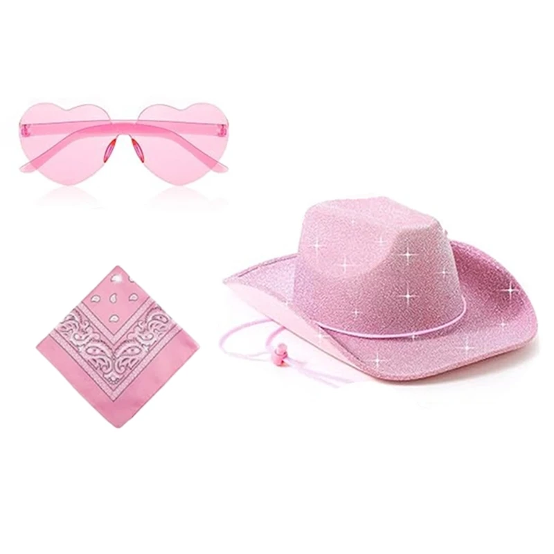 Cowboy Hats Cowgirl Hats Glitter Pink Cowboy Hat Sunglasses Scarf Theme Party Costume Stage Props Outfit