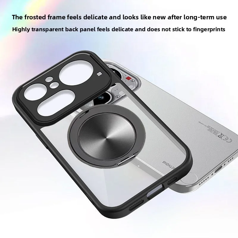 Transparent Hard PC Case with Ring Stand and Magnetic Protective Back Cover